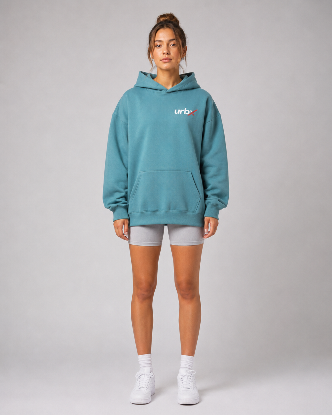 URBX Oversized Hoodie Teal - Front angle full body