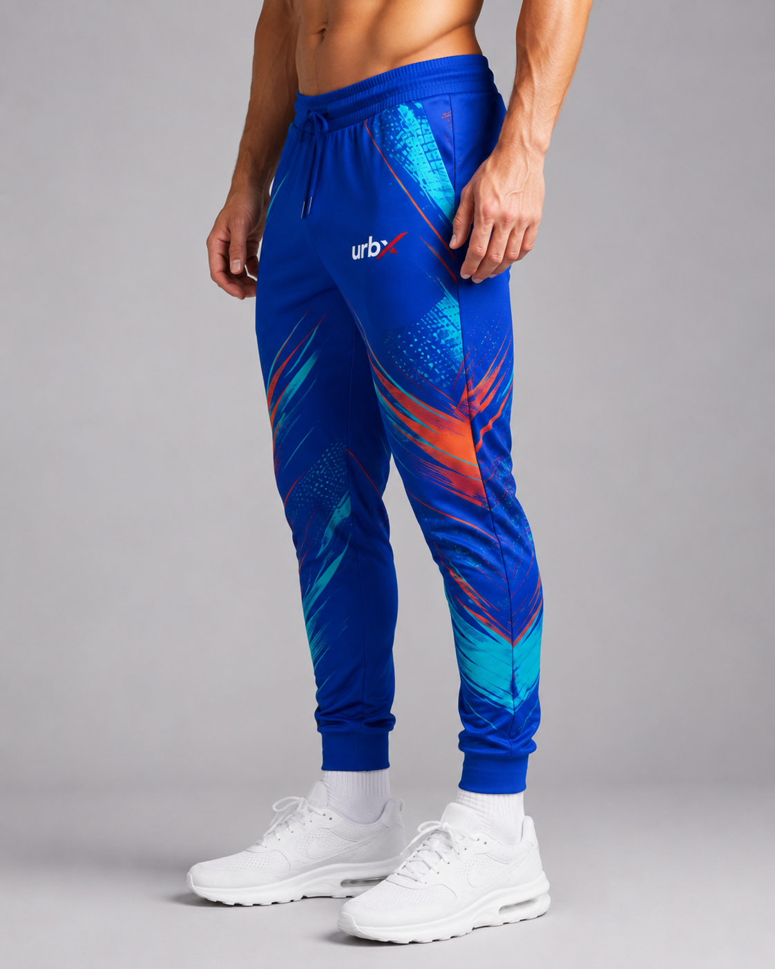 URBX Graphic Performance Joggers Royal Blue – Side view