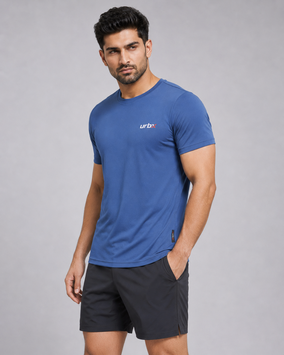 URBX Essential Training Tee Steel Blue - Side Angle View