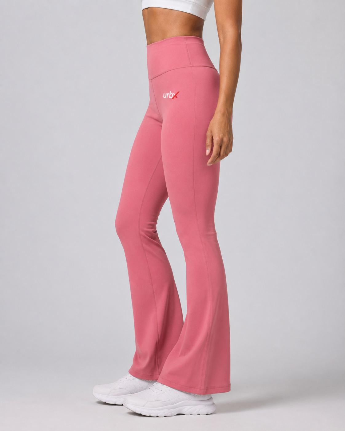 URBX High-Waist Flare Leggings Pink – Back straight view