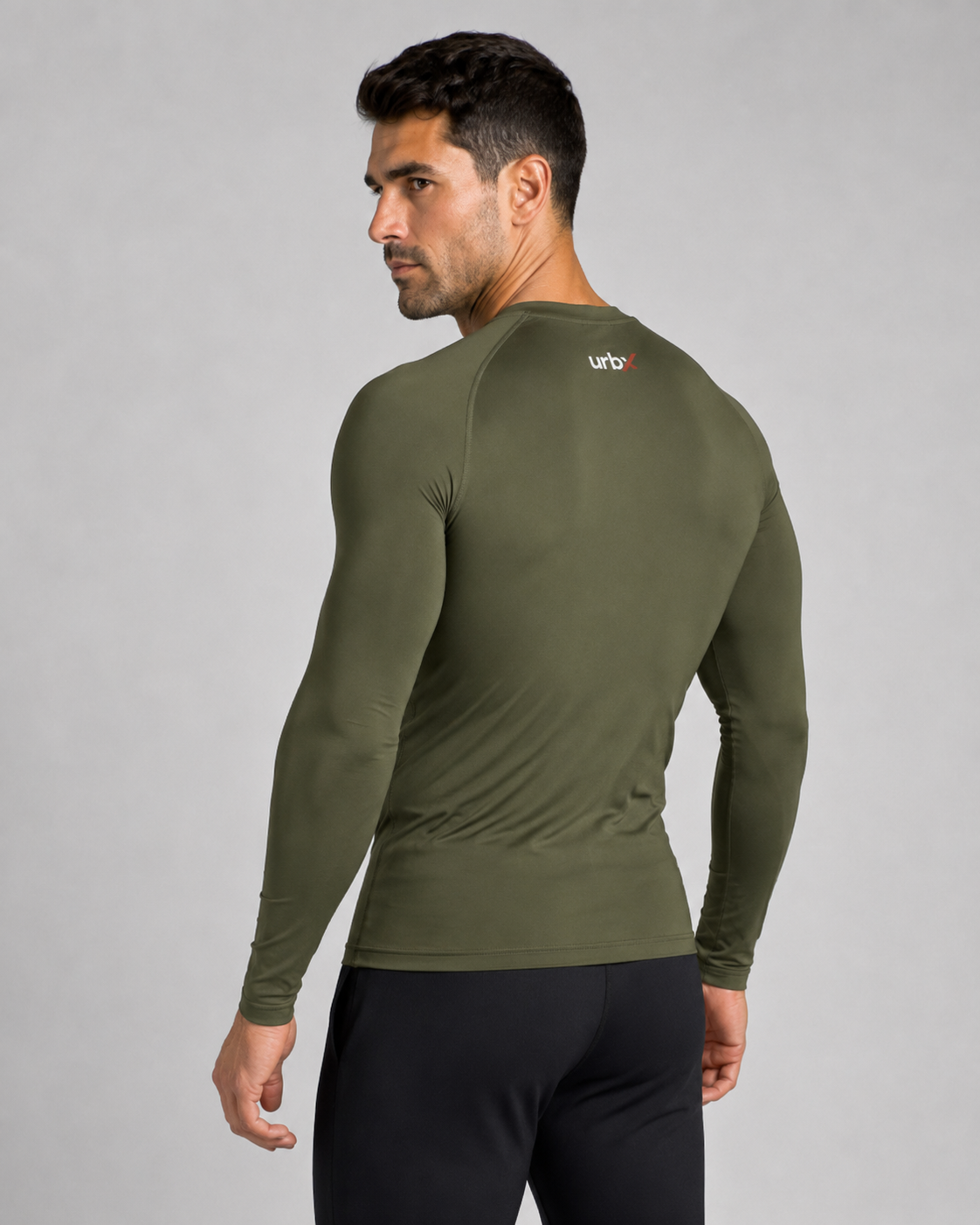 URBX Compression Base Layer Top Olive – Back angle view