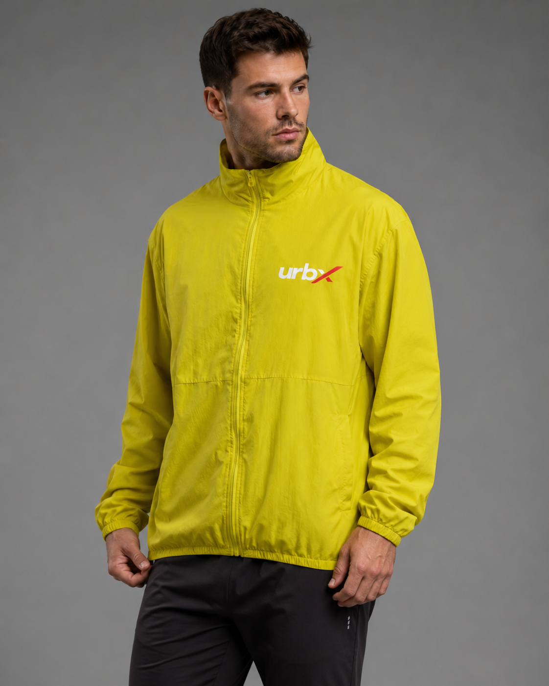 URBX Windbreaker Jacket Yellow – Front relaxed pose