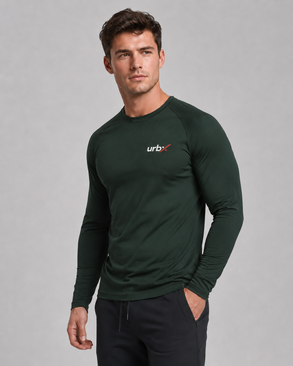 URBX Long Sleeve Performance Top Forest Green – Front angle view