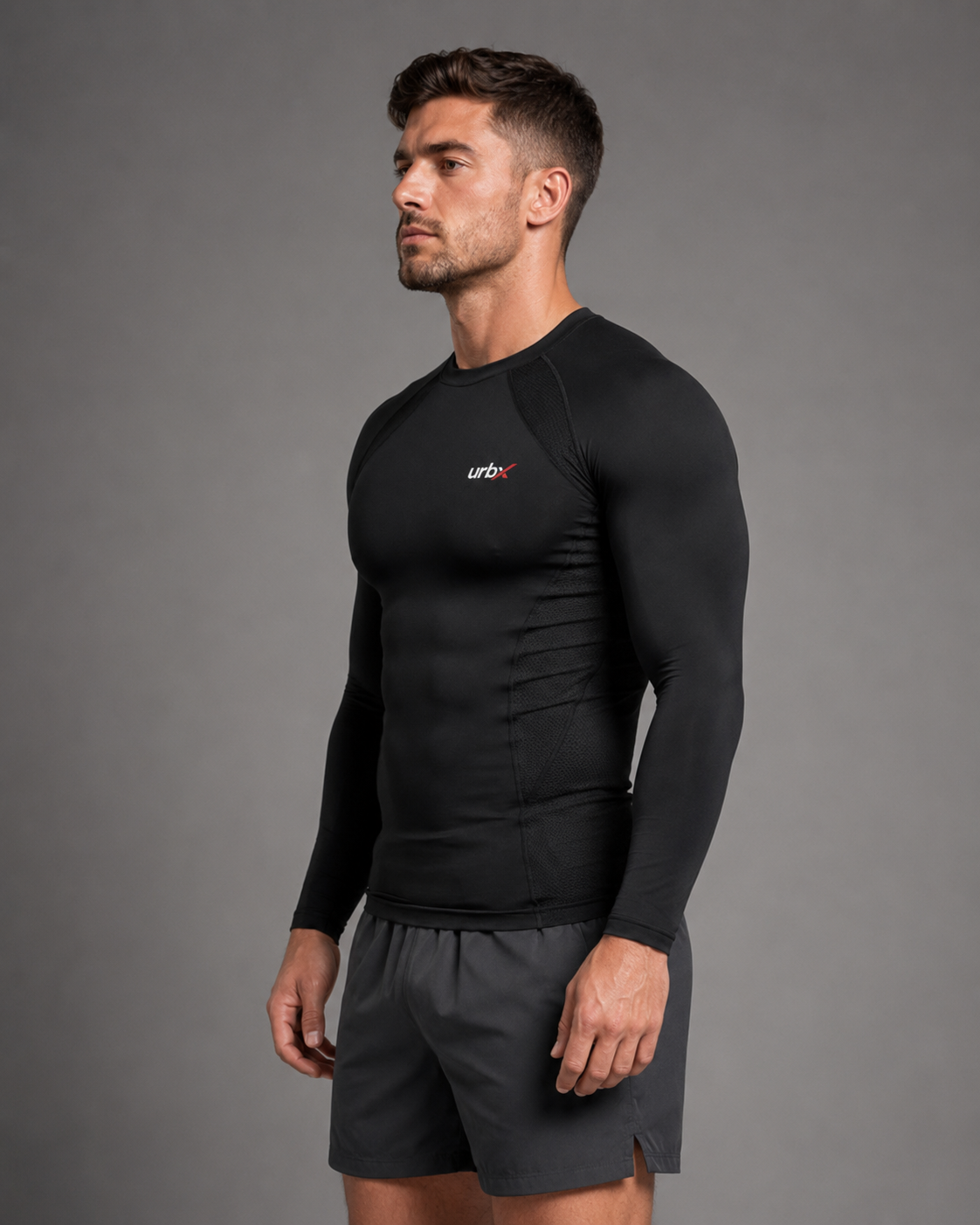 URBX Compression Base Layer Top Black - Side angle view 2