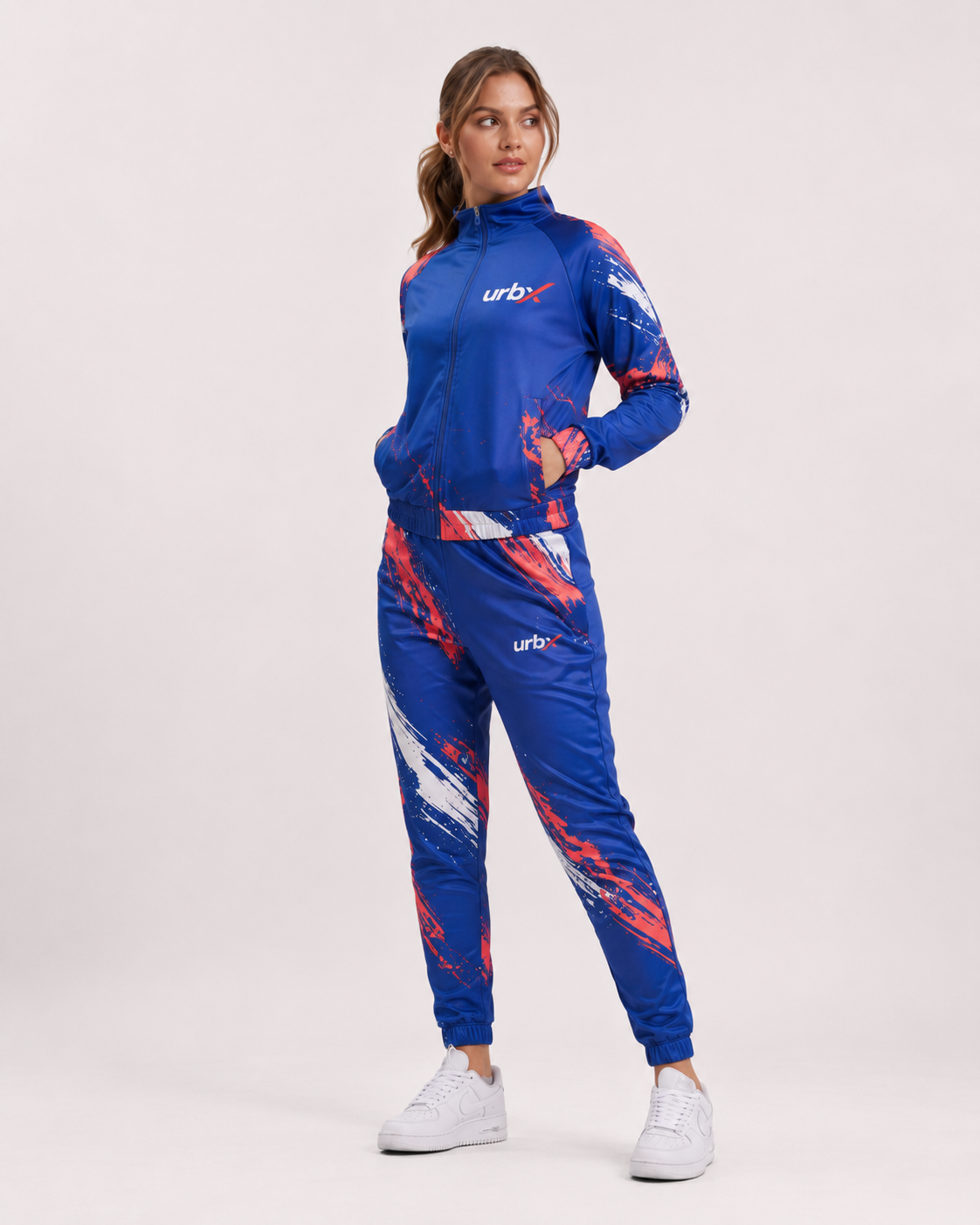 URBX Graphic Performance Tracksuit Royal Blue – Front angle view 2