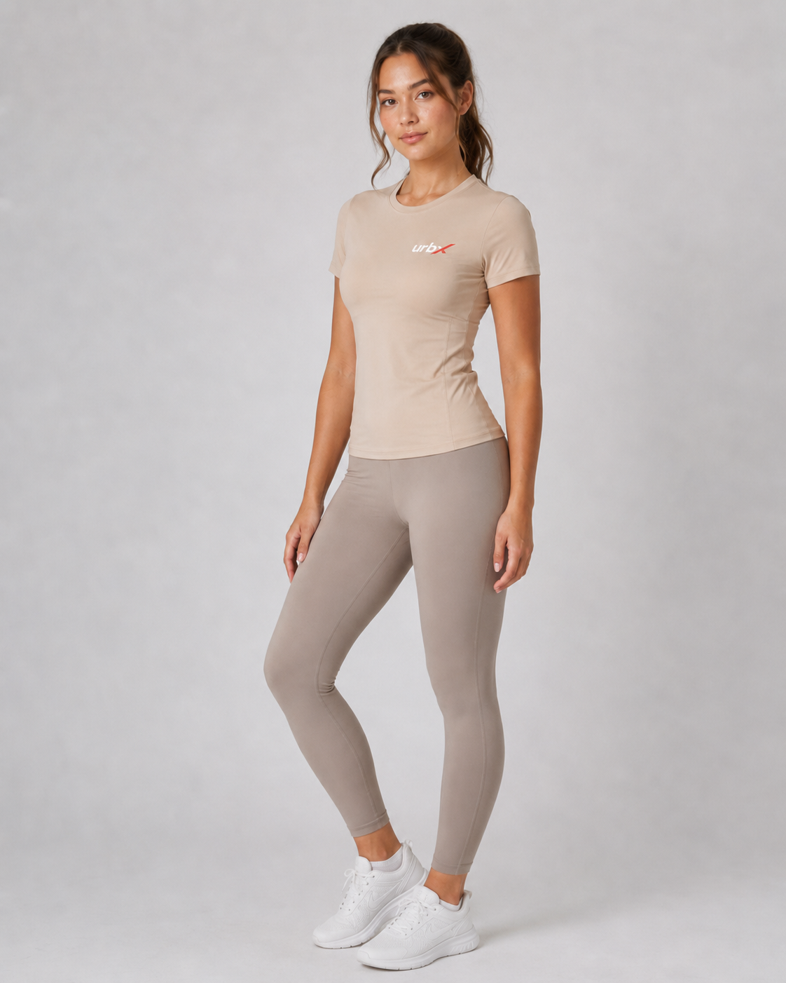 URBX Fitted Crew Neck Tee Sand - Front straight walking