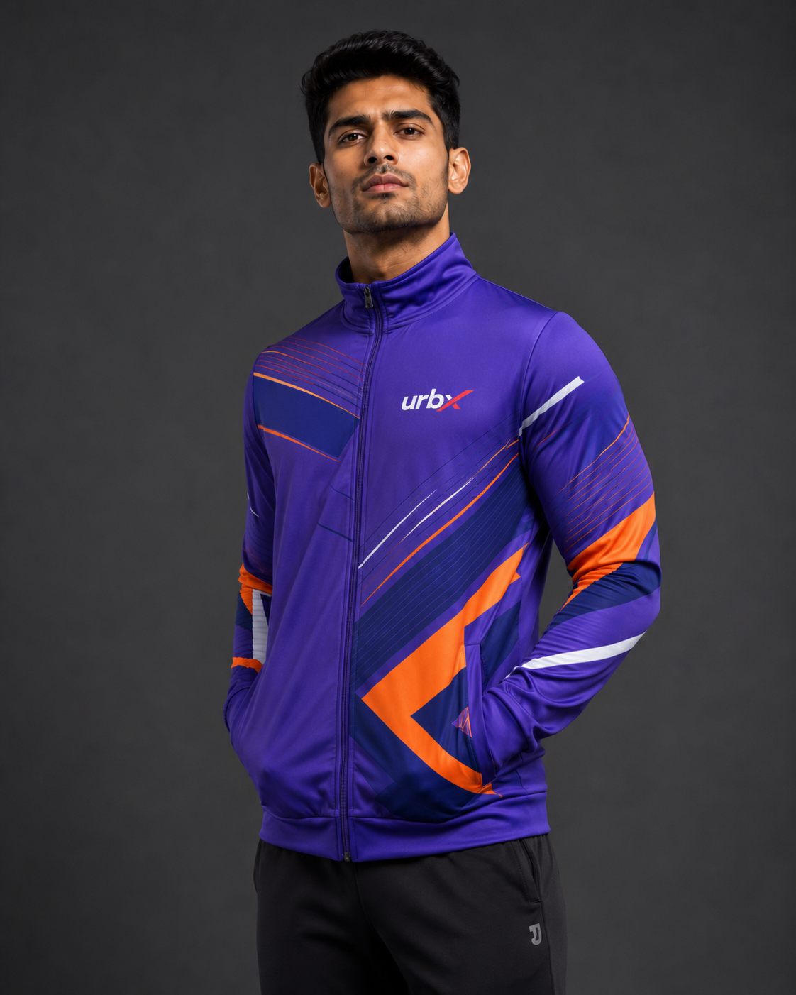 URBX Graphic Performance Outerwear Jacket Electric Purple – Front relaxed view