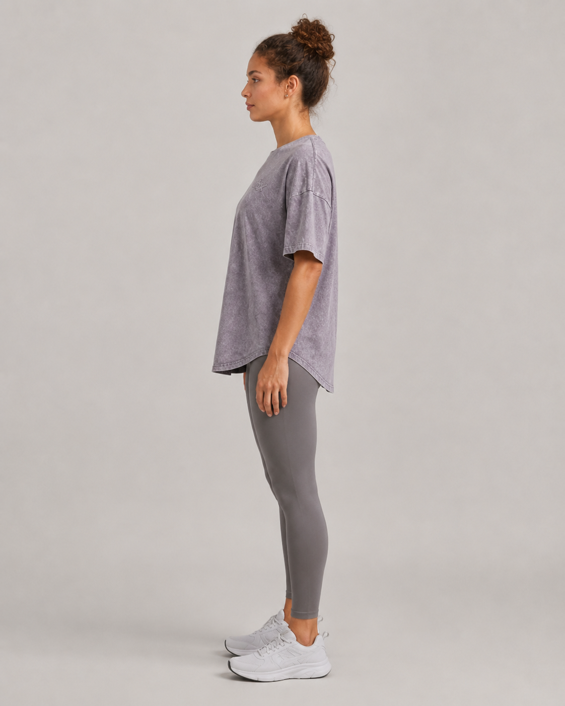 URBX Washed Oversized Tee Lavender Grey - Side angle view