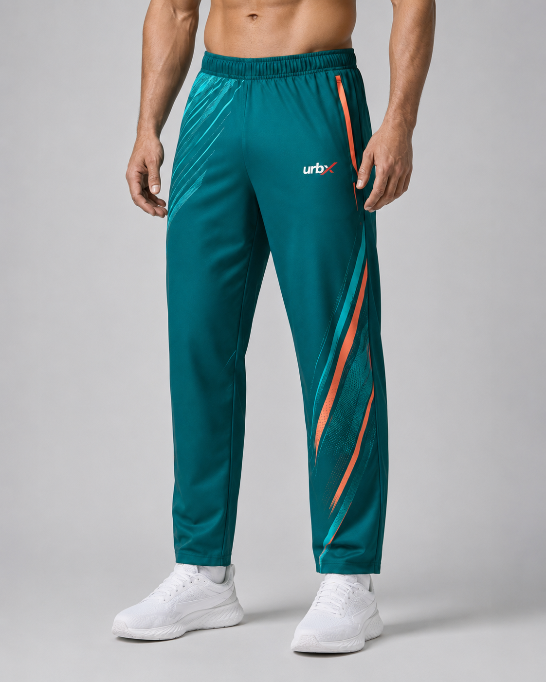 URBX Graphic Performance Pants Teal – Front angle view 1