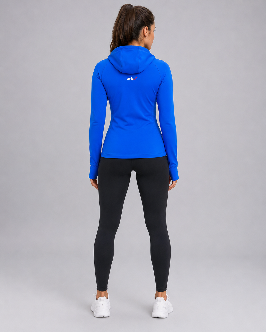 URBX Fitted Zip-Up Hoodie Jacket Electric Blue – Back straight view