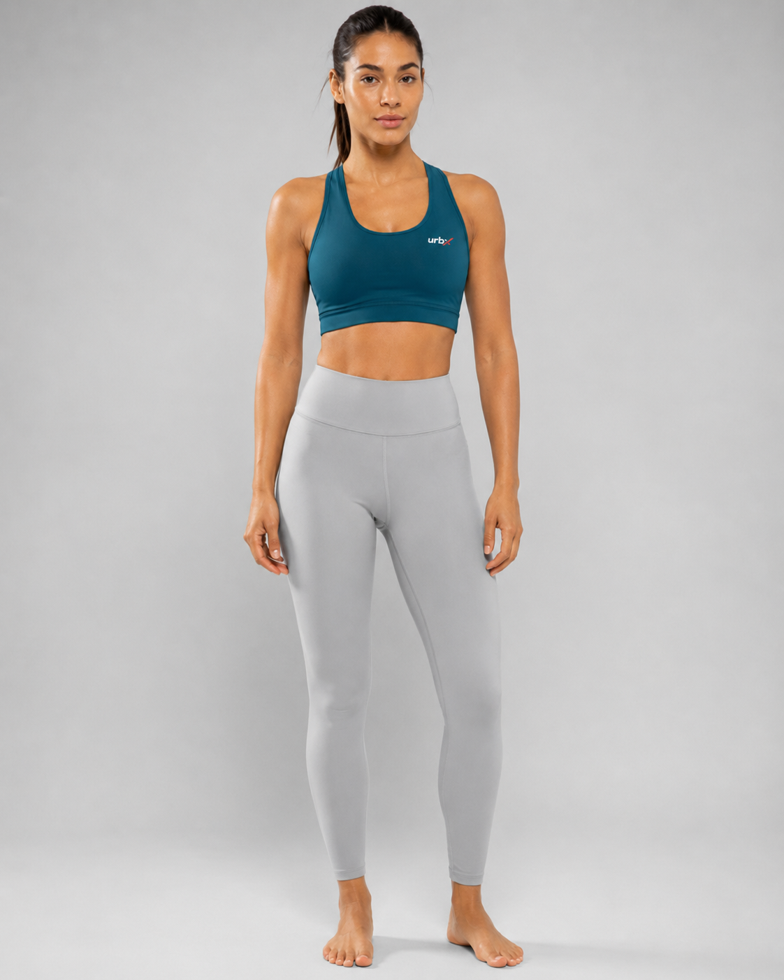 URBX Racerback Sports Bra Teal - Front close up angle