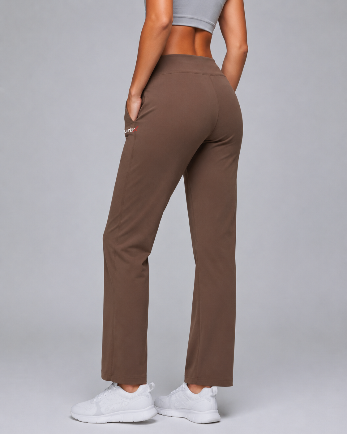 URBX High Waist Straight Leg Pants Mocha - Back straight full body