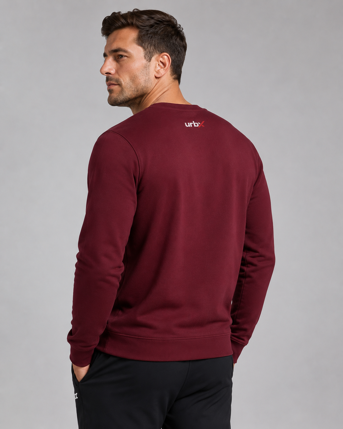 URBX Essential Crewneck Sweatshirt Burgundy – Back angle view
