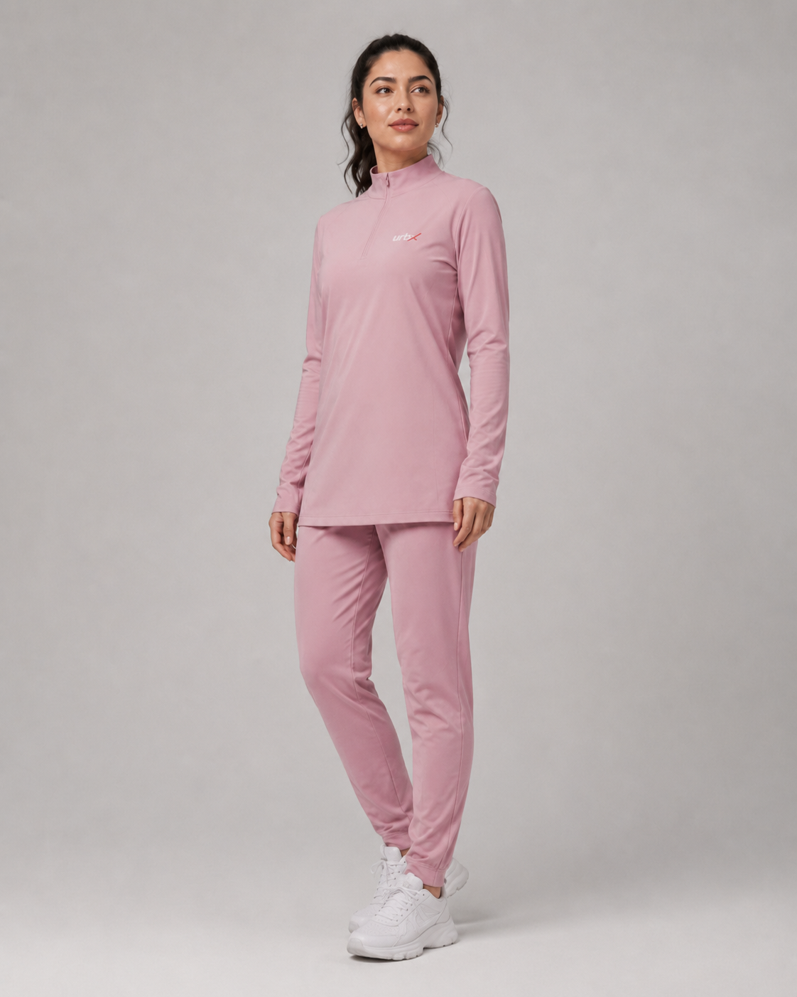 URBX Modest Quarter-Zip Training Set Blush Pink - Front angle left full body