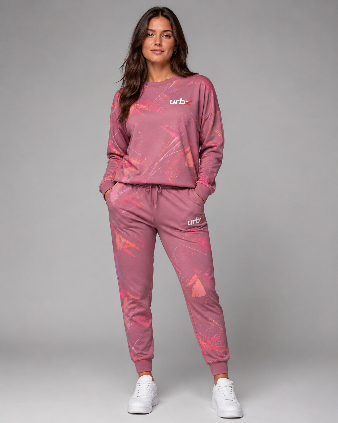 URBX Graphic Loungewear Set Dusty Rose – Front straight view 1