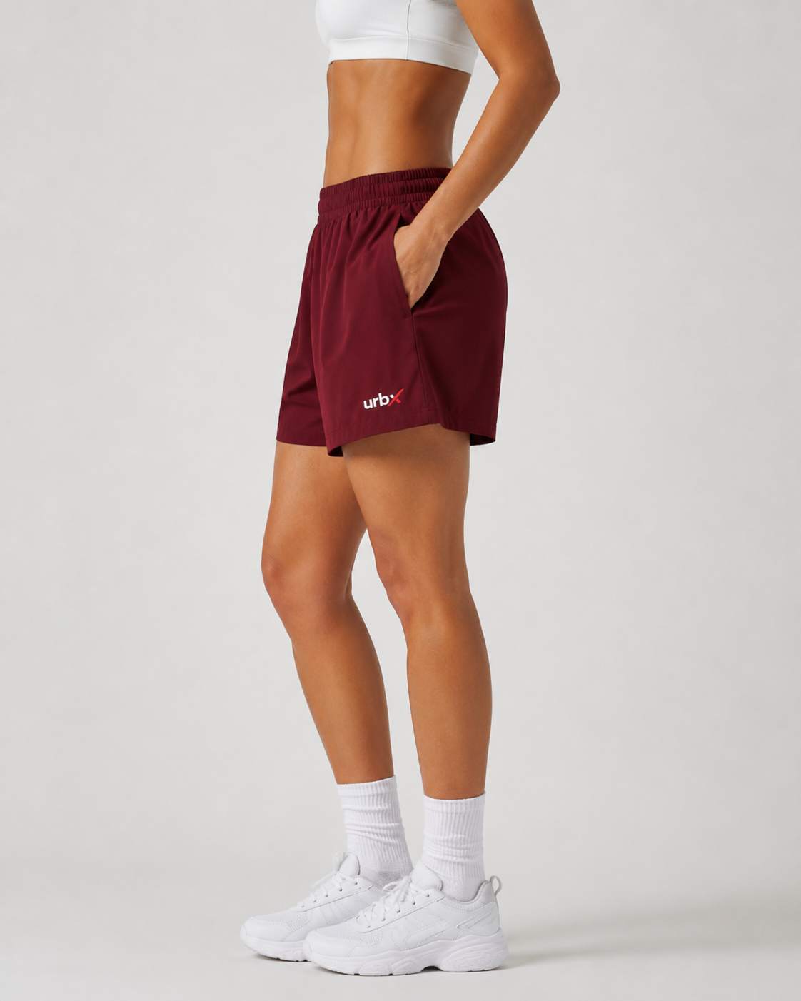 URBX High-Waist Training Shorts Burgundy – Side view