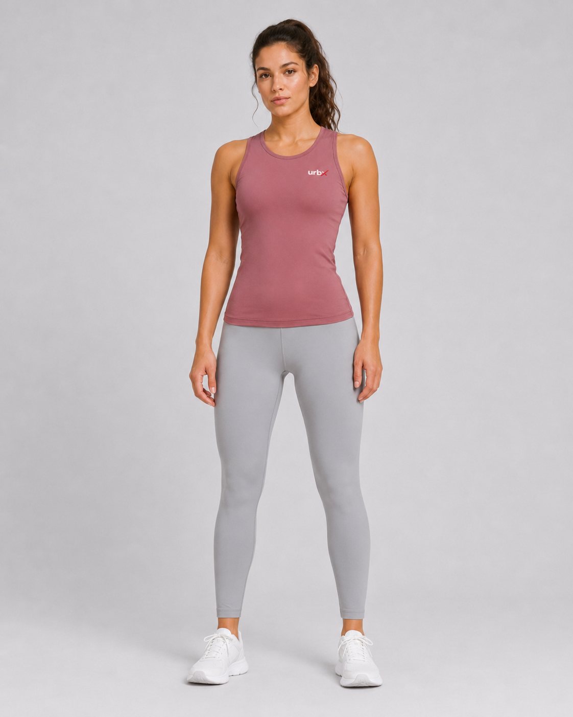 URBX Fitted Racerback Tank Top Dusty Rose - Front straight full body