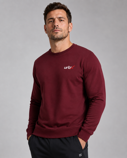 URBX Essential Crewneck Sweatshirt Burgundy – Front angle view