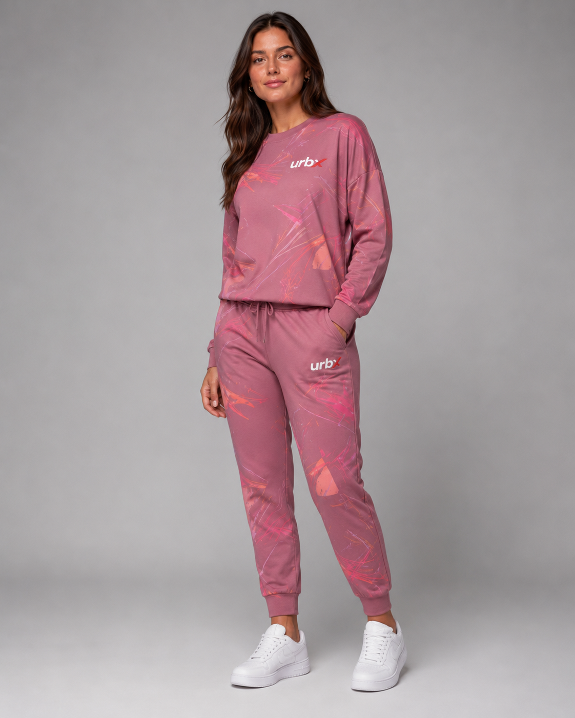 URBX Graphic Loungewear Set Dusty Rose – Front straight view 2