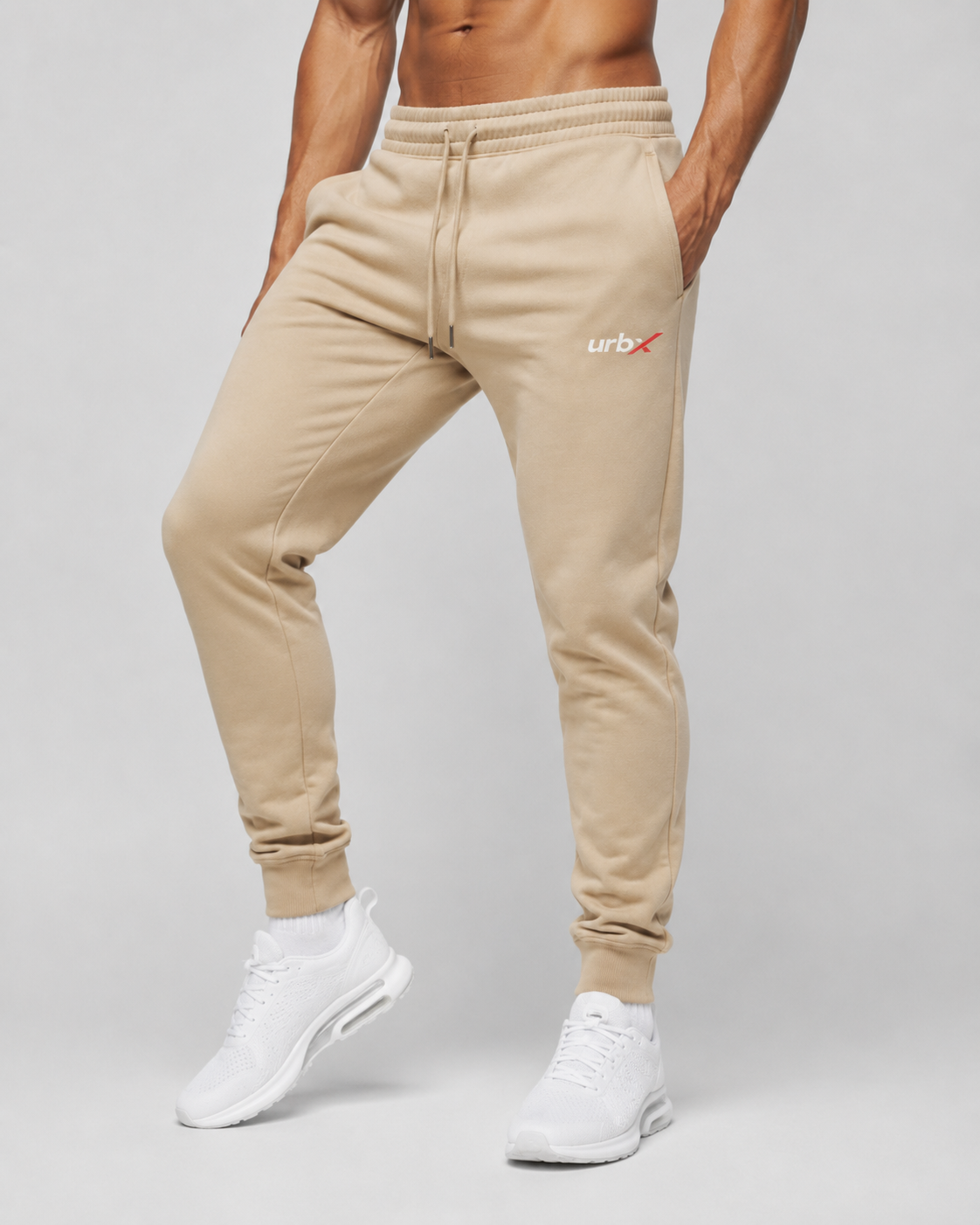 URBX Slim Fit Joggers Sand – Front relaxed pose