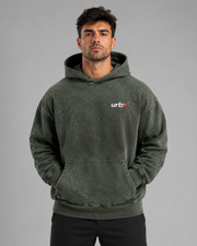 URBX Washed Oversized Hoodie Olive - Front view