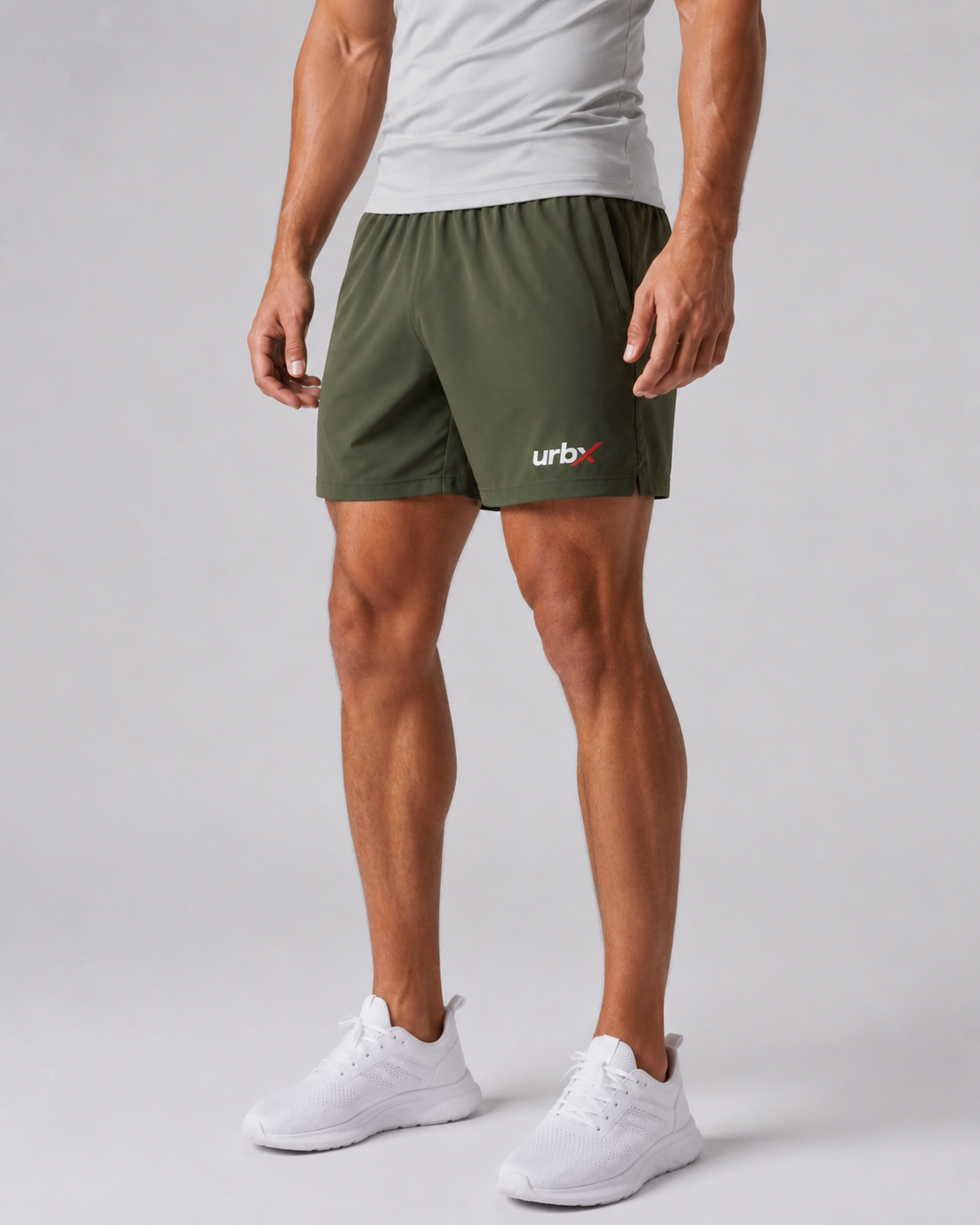 URBX Training Shorts Olive - Three Quarter Side View