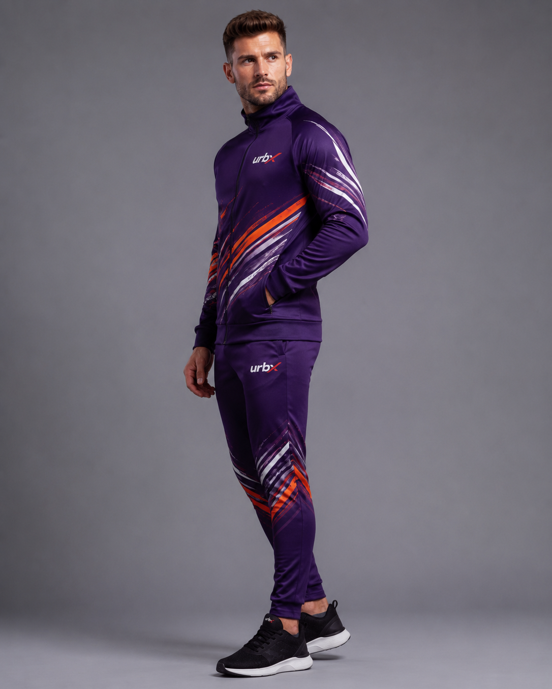 URBX Graphic Performance Tracksuit Deep Purple – Side view