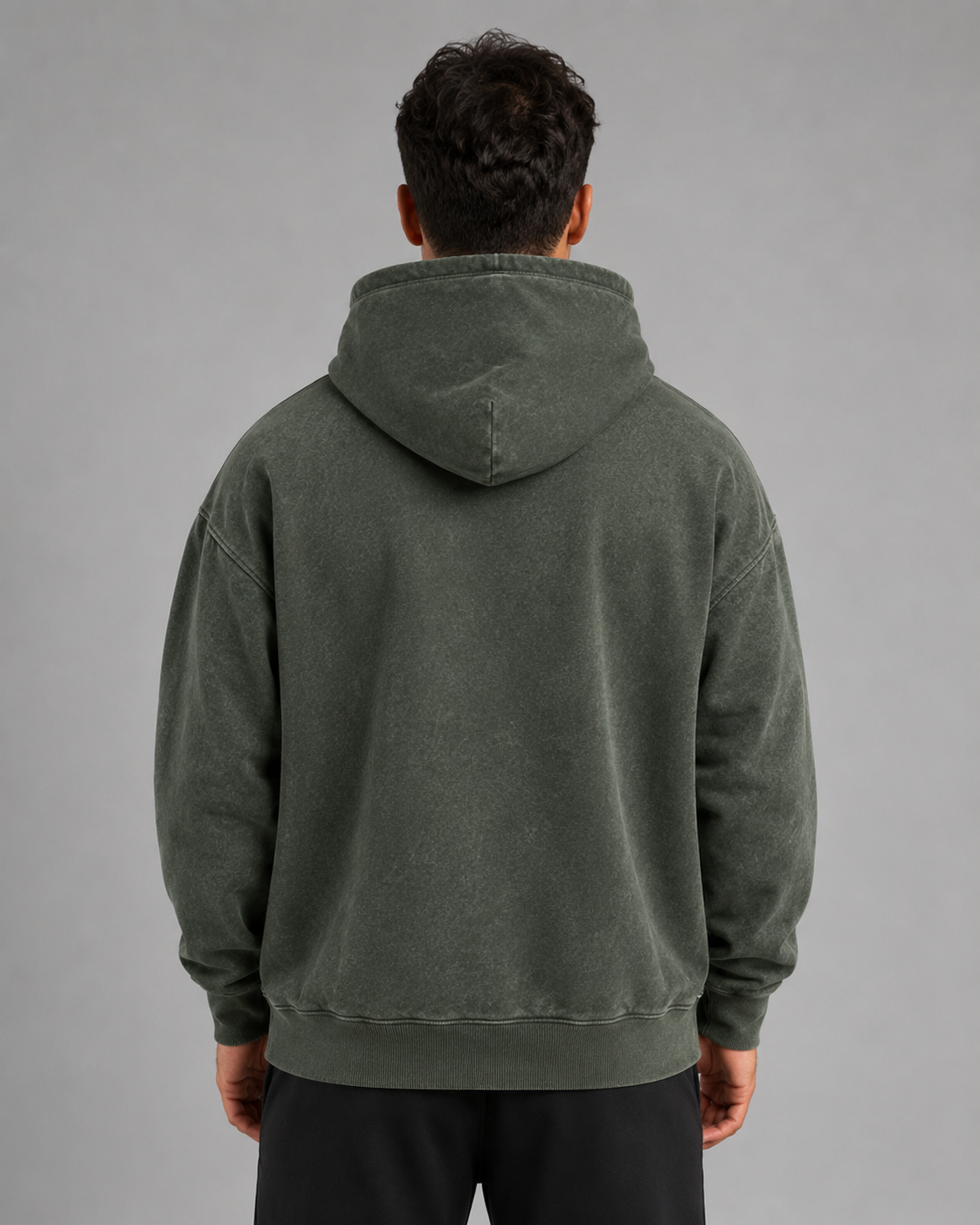 URBX Washed Oversized Hoodie Olive - Back angle view
