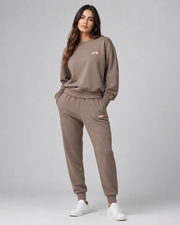 URBX Oversized Crewneck Lounge Set Mocha - Front straight full body hands in pockets