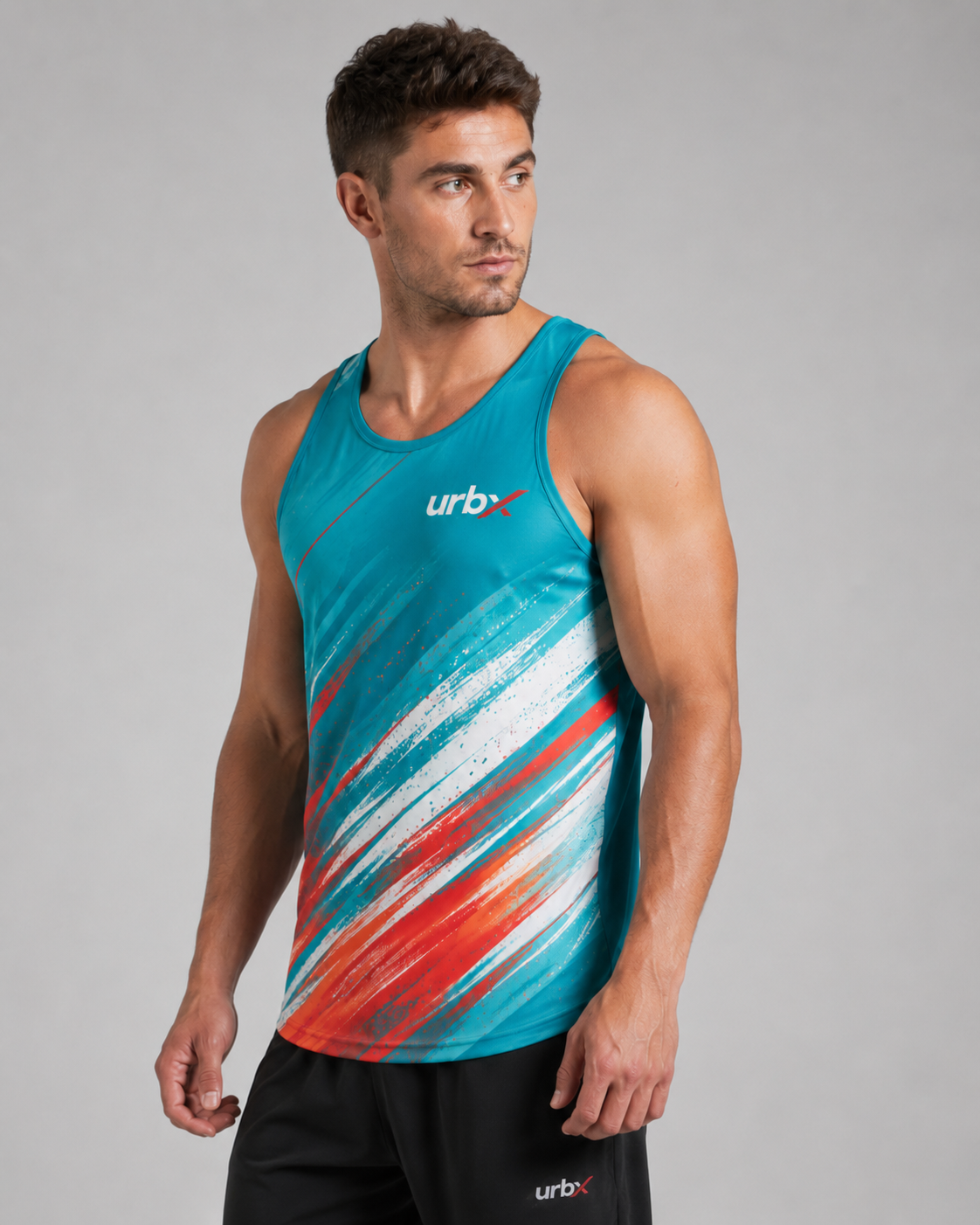 URBX Graphic Performance Tank Top Teal – Front close-up view