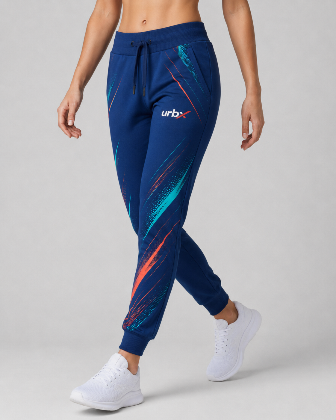 URBX Graphic Performance Joggers Navy Blue – Front walking view