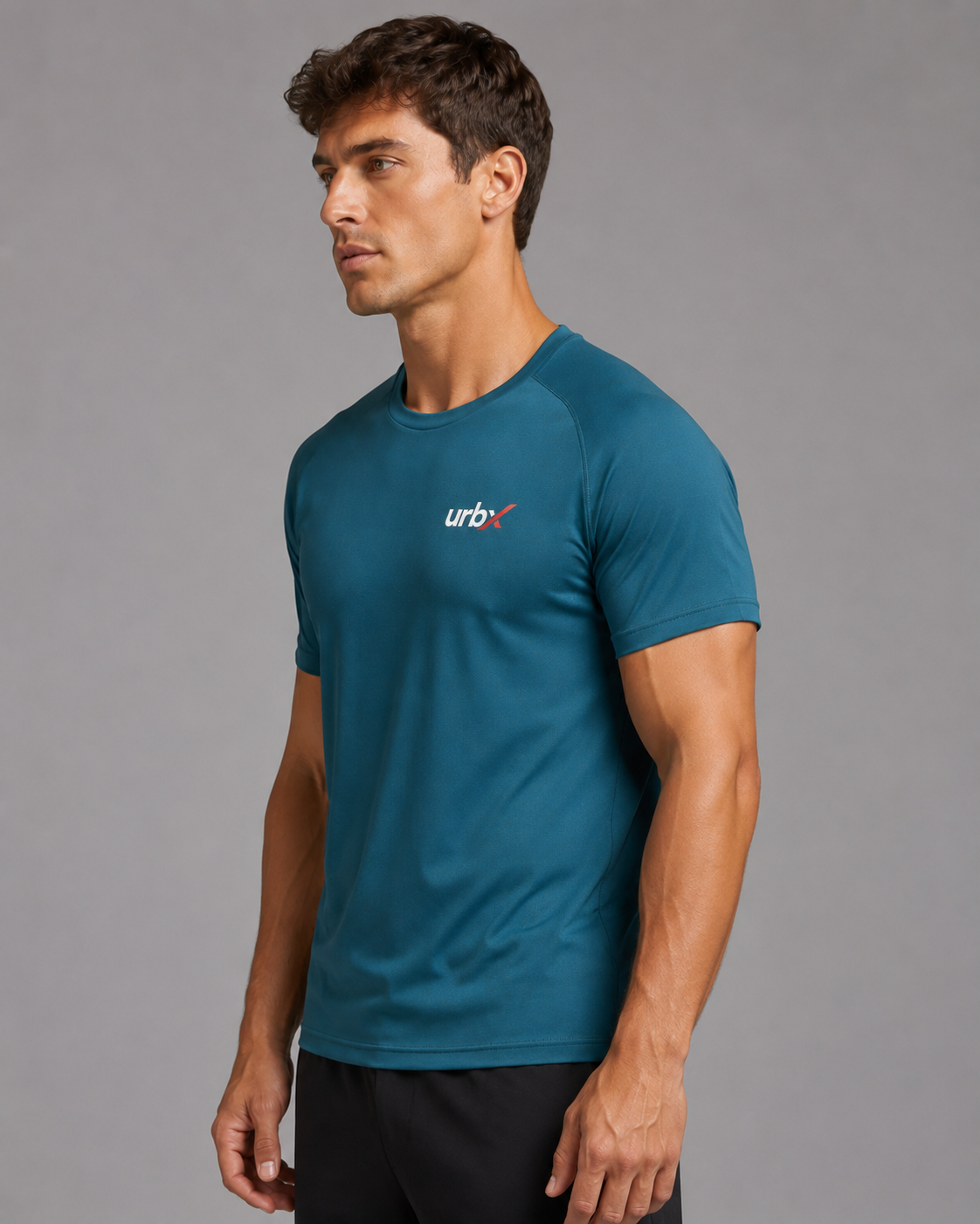 URBX Performance Tee Teal – Side view