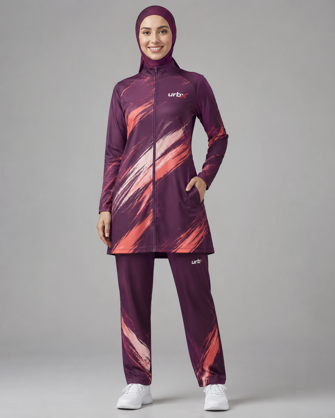 URBX Graphic Modest Activewear Set – Deep Plum