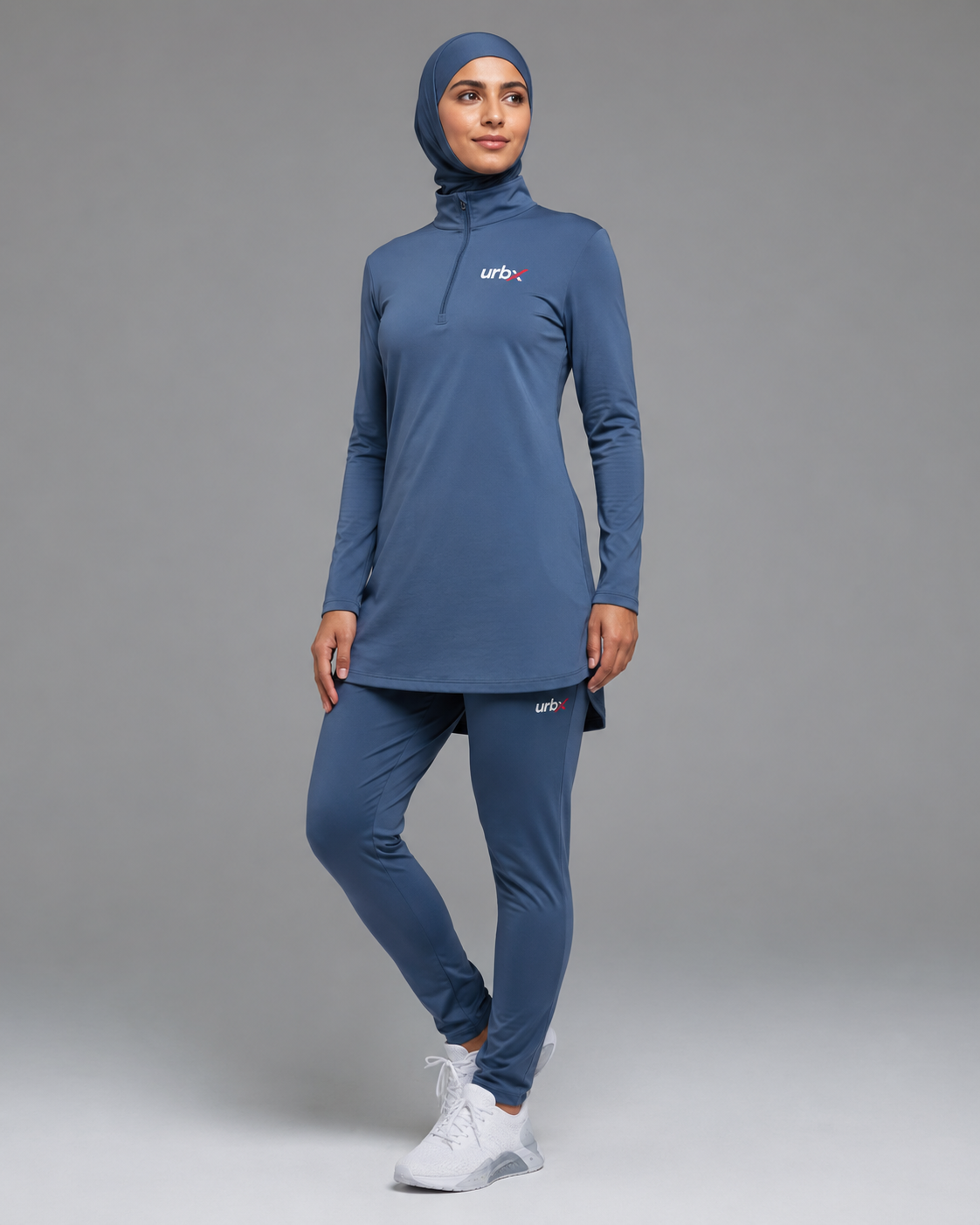 URBX Modest Activewear Set Steel Blue – Front angle view