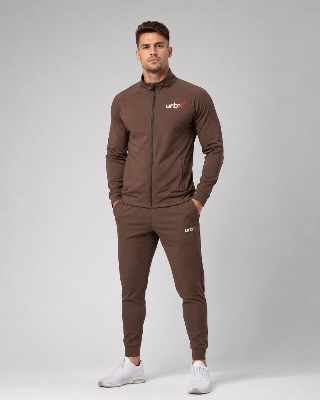 URBX Signature Tracksuit Brown – Front view