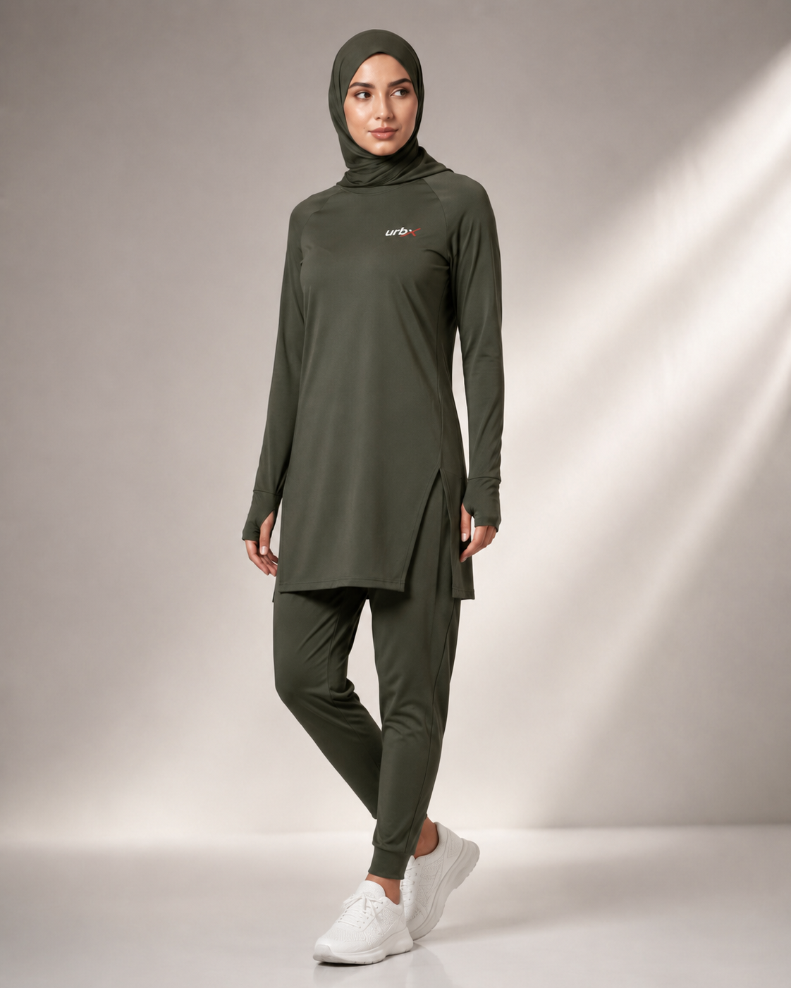 URBX Modest Active Set Olive Green - Front angle view