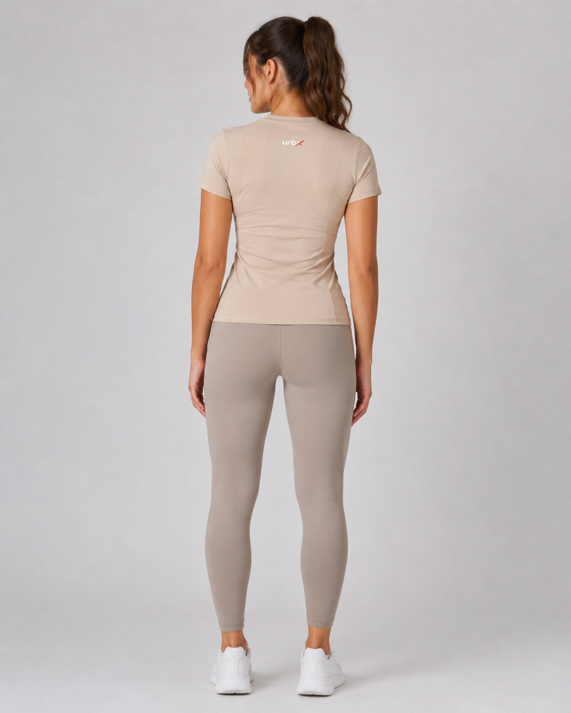 URBX Fitted Crew Neck Tee Sand - Back straight close up