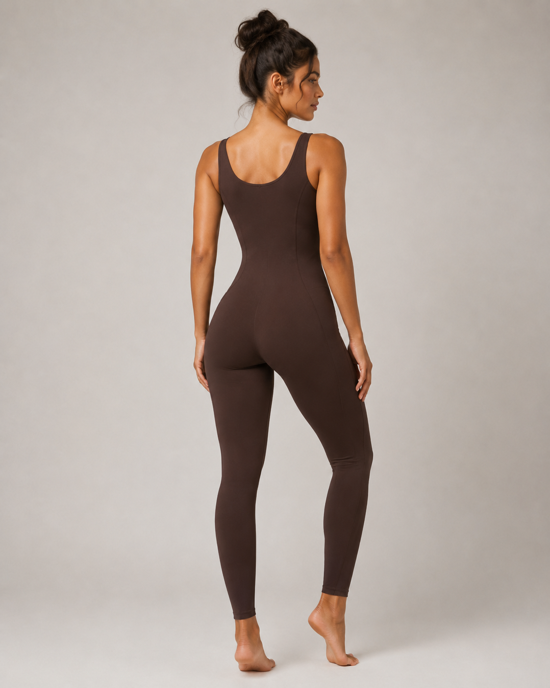 URBX Seamless Sculpt Bodysuit Dark Chocolate - Back straight full body