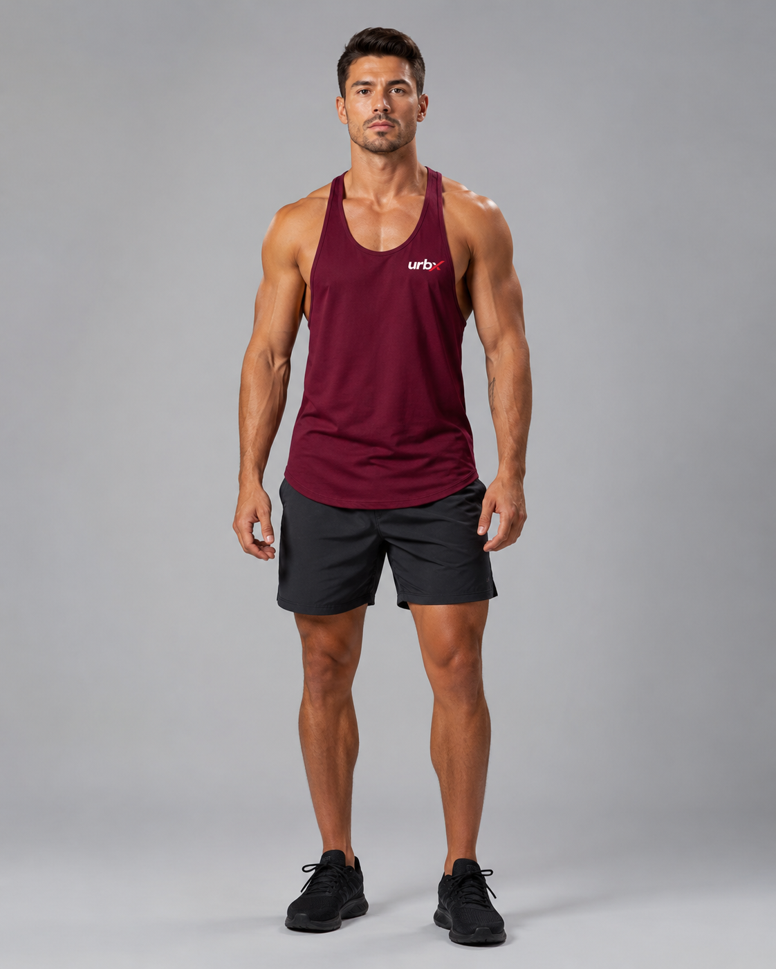 URBX Racerback Stringer Tank Burgundy - Full front