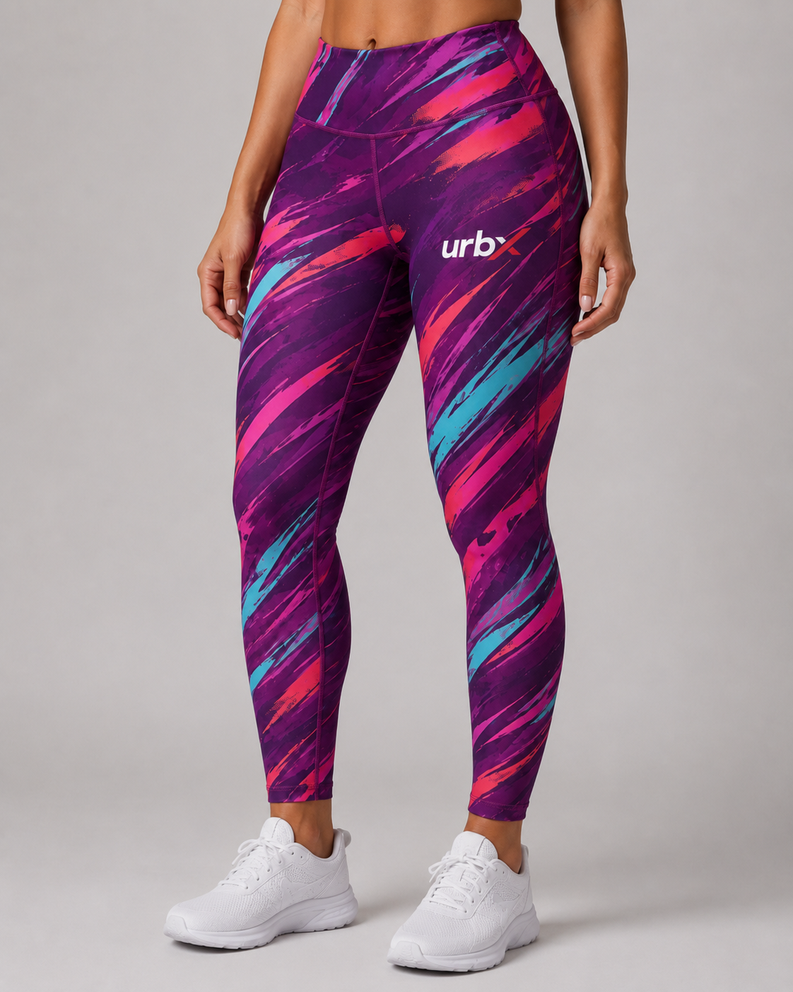 URBX Graphic High-Waist Leggings Deep Purple – Front straight view 2