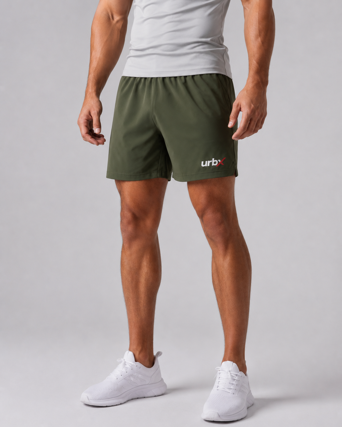 URBX Training Shorts Olive - Three Quarter Front View