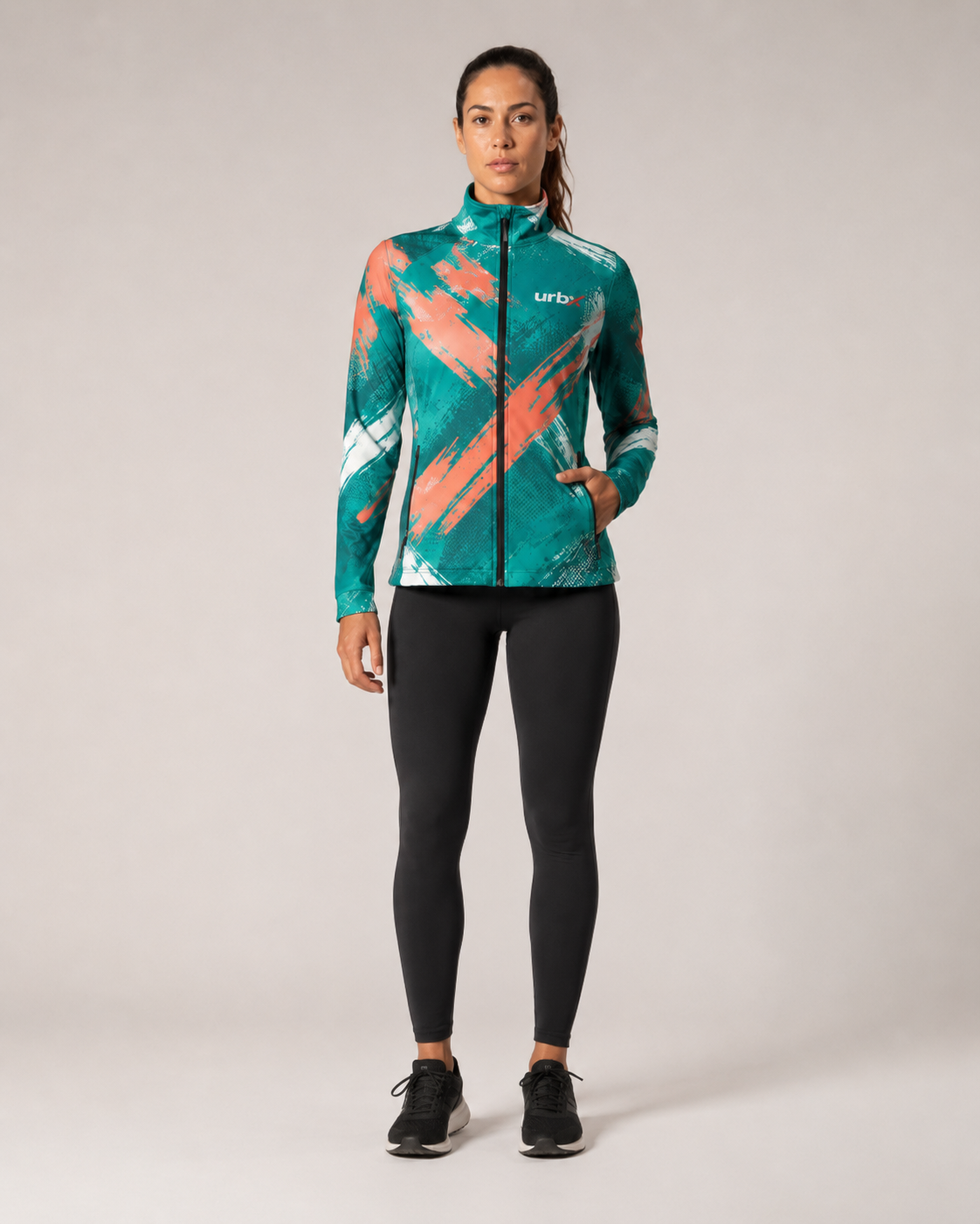 URBX Graphic Performance Jacket Teal – Front angle view 2