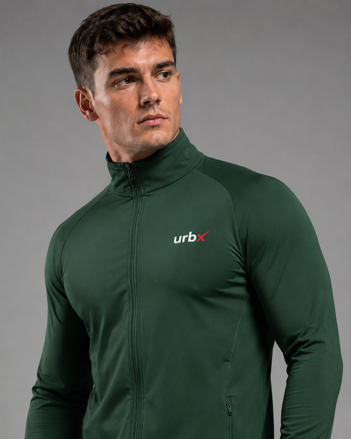 URBX Elite Full-Zip Jacket Forest Green - Close Up Front