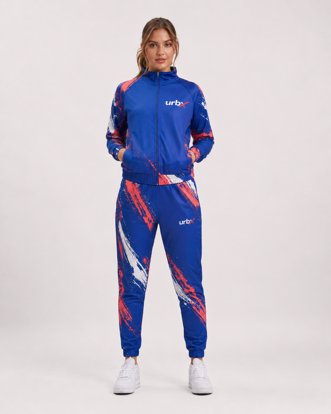 URBX Graphic Performance Tracksuit Royal Blue – Front straight view