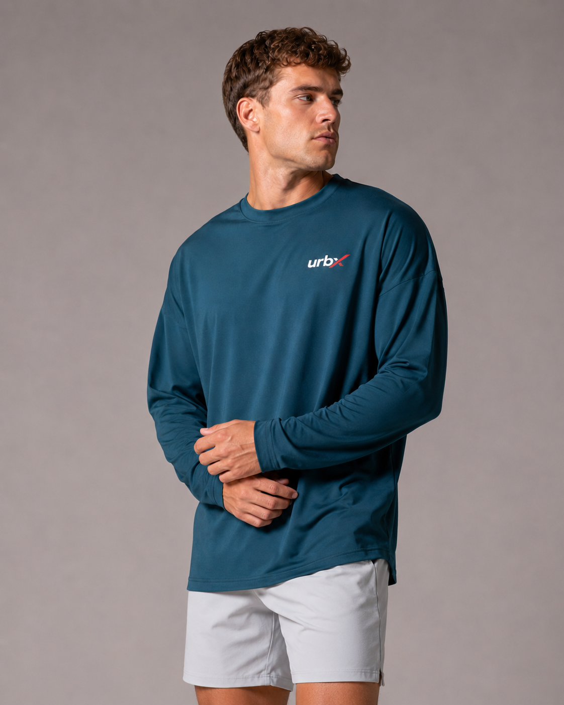 URBX Oversized Long Sleeve Top Ocean Teal - Three quarter front