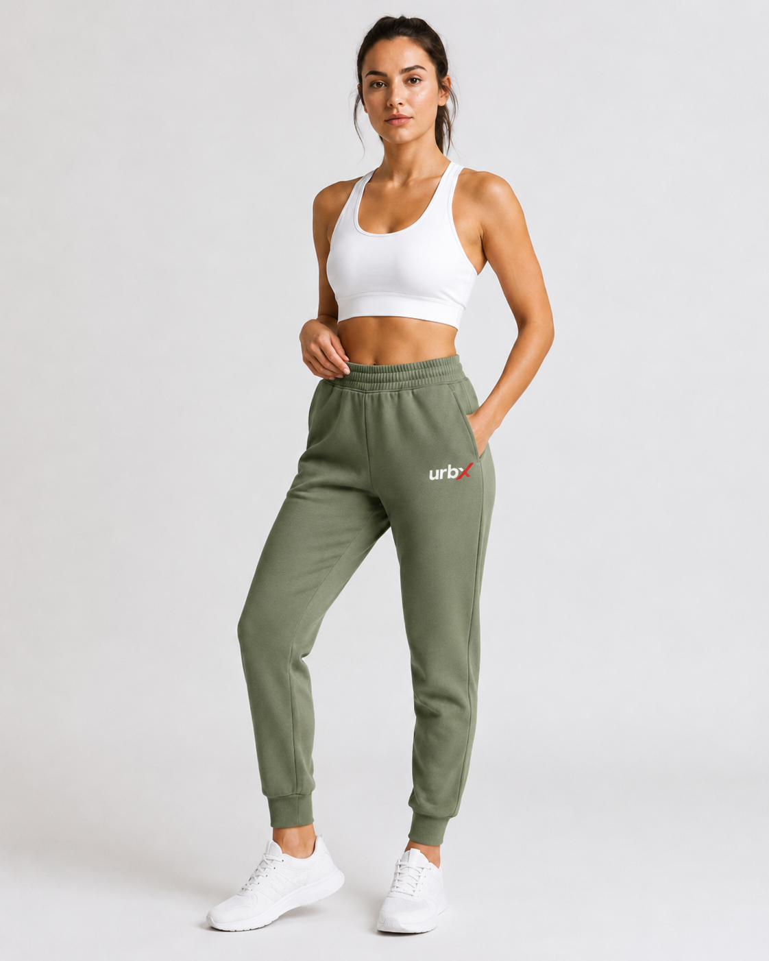URBX Women Slim Fit Joggers Sage - Three Quarter Front View