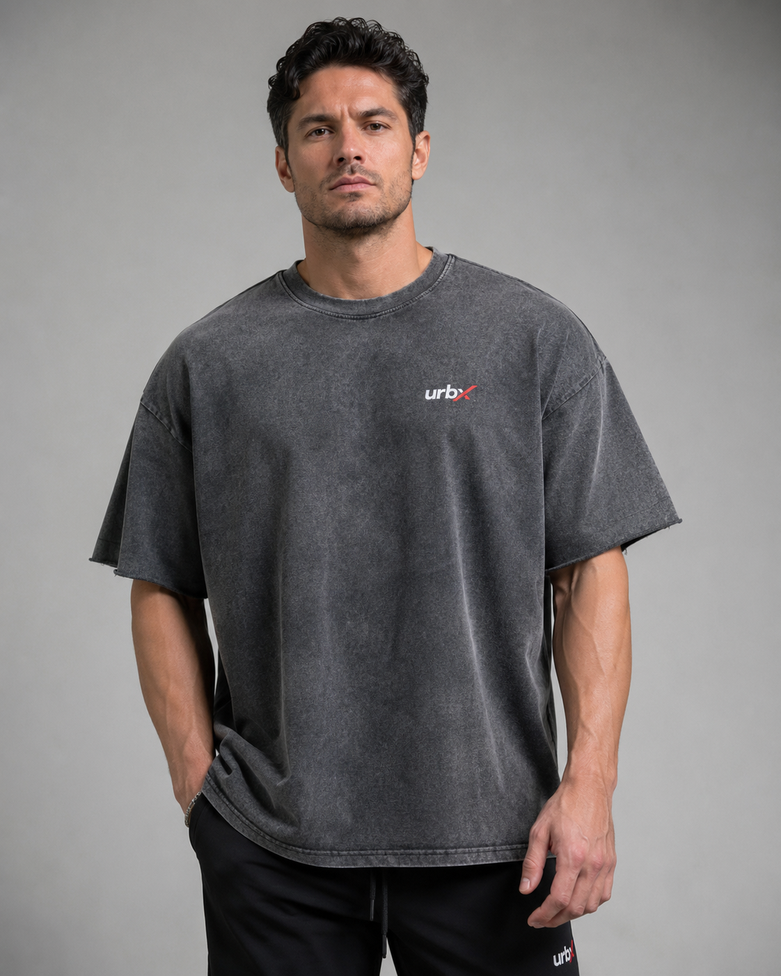 URBX Washed Oversized Tee Charcoal - Front view