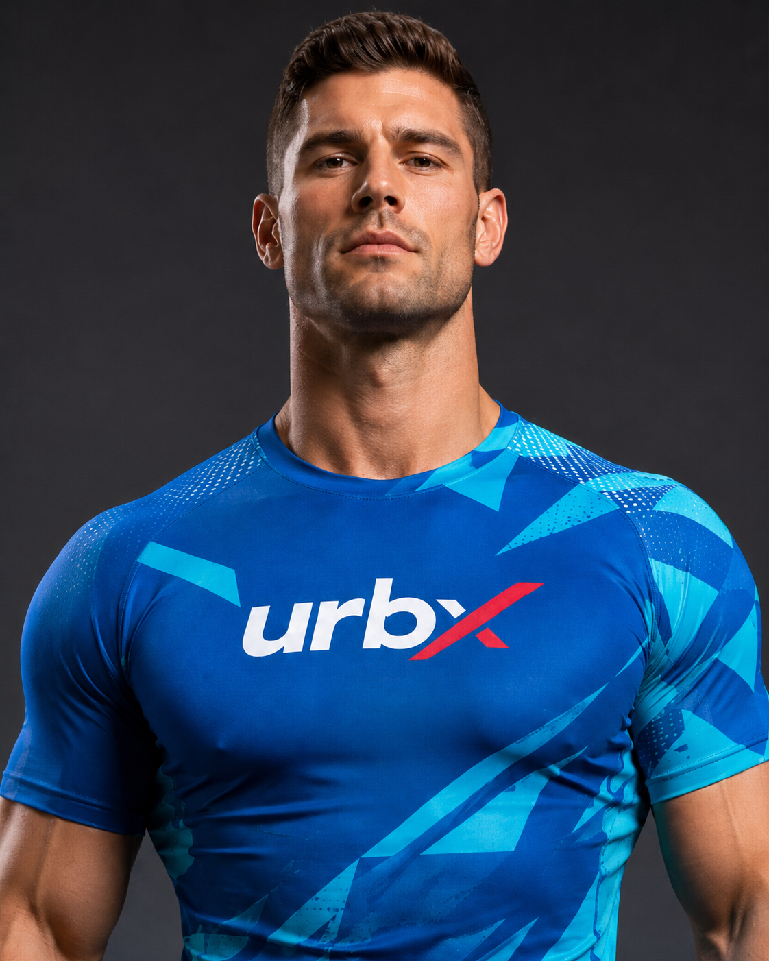 URBX Graphic Compression Base Layer Tee Royal Blue – Front close-up view