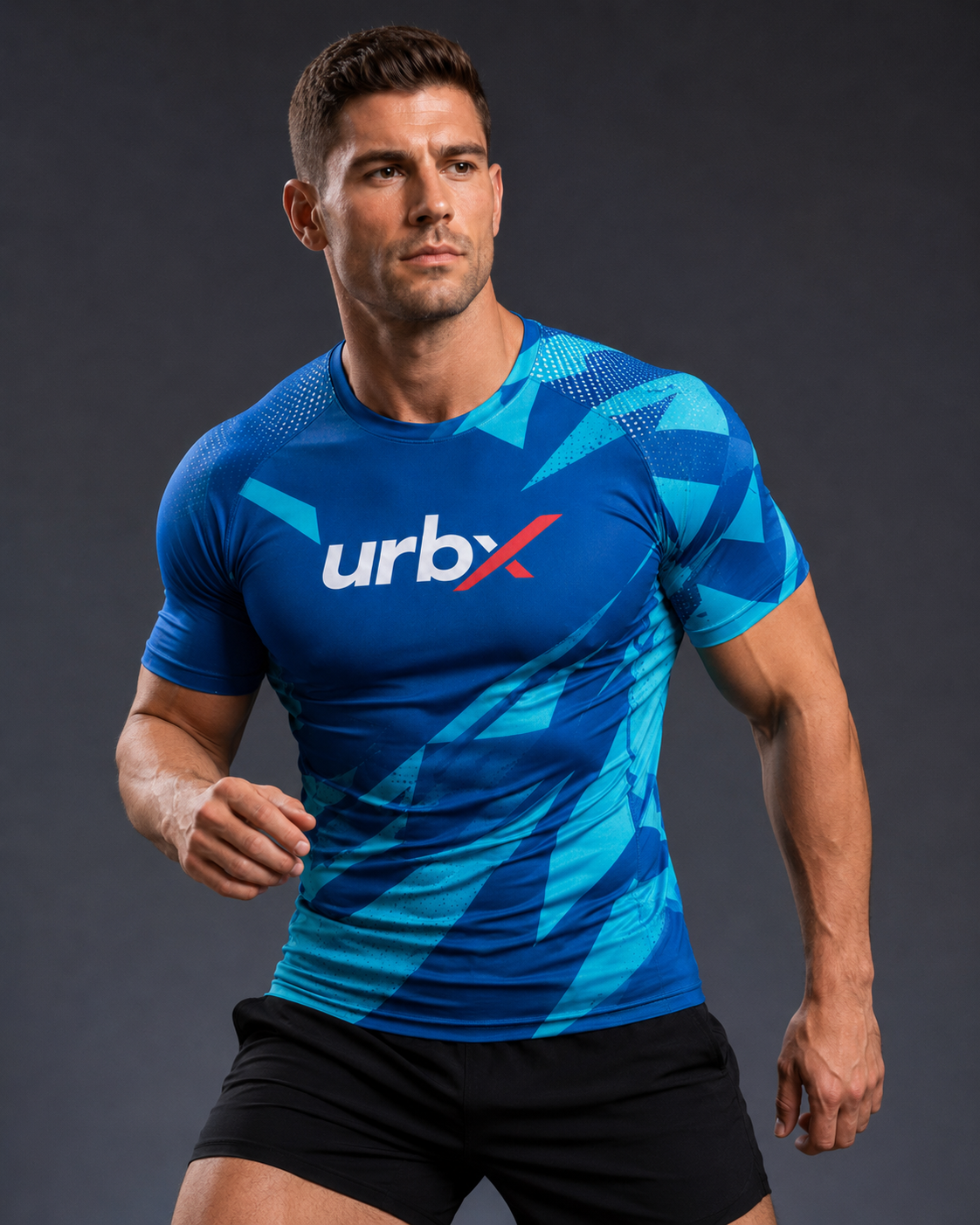 URBX Graphic Compression Base Layer Tee Royal Blue – Front dynamic view