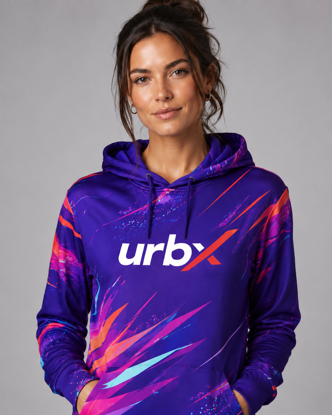 URBX Graphic Performance Hoodie Deep Purple – Front close-up view